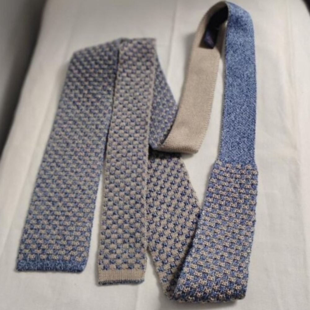 ❤️Men's ALTEA MILANO Grenadine Blue & Tan Square Skinny Tie Necktie Italy